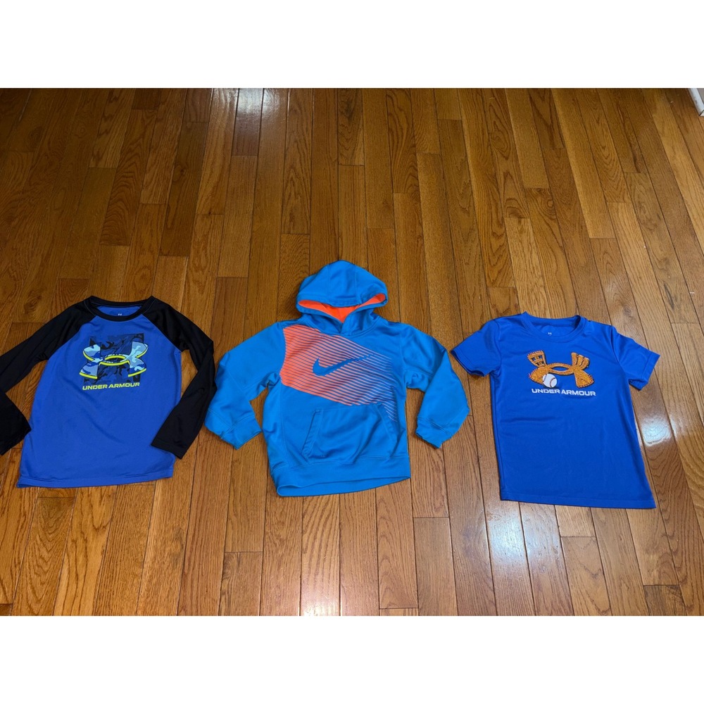 Bundle 3 Nike Therma-FIT Hoodie & Under Armour Shirts Boys Size 7 Blue  Lot